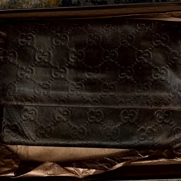 AUTHENTIC GUCCI LOGO EMBOSSED FLAP BI-FOLD LONG WALLET LEATHER PREOWNED BROWN - Picture 2 of 8